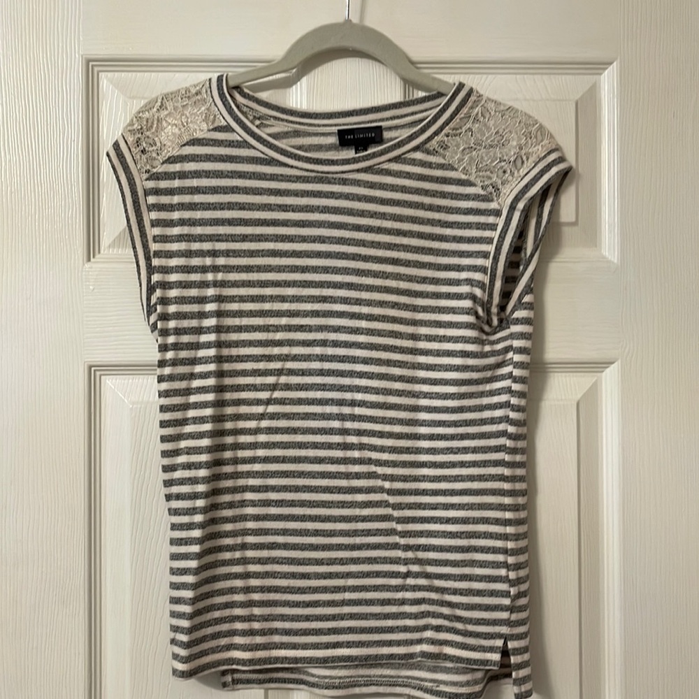 The Limited grey and cream striped top. Size XS